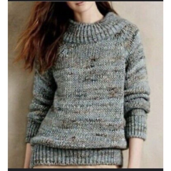 Anthropologie MOTH Sweater Blue Specks M Medium Thick Collared Alpaca Blend - Picture 13 of 13